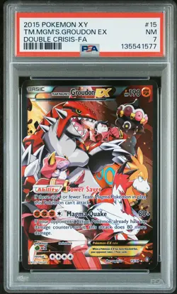 2015 POKEMON XY DOUBLE CRISIS #15 FULL ART/TEAM MAGMA'S GROUDON EX PSA 7 - Image 1