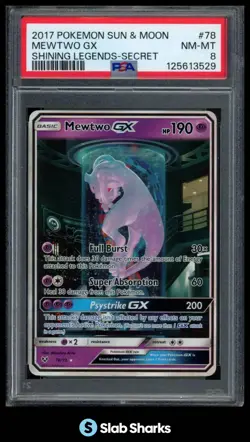 2017 POKEMON SUN & MOON SHINING LEGENDS #78/73 MEWTWO GX SECRET RARE PSA 8 - Image 1