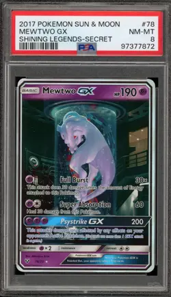 Pokemon Mewtwo GX Shining Legends Secret Rare #78 PSA 8 - Image 1