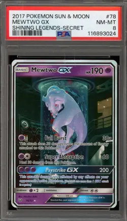 Pokemon Mewtwo GX Shining Legends Secret Rare #78 PSA 8 - Image 1