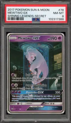 Pokemon Mewtwo GX Shining Legends Secret Rare #78 PSA 8 - Image 1