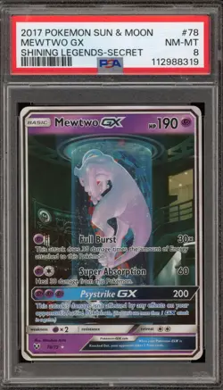 Pokemon Mewtwo GX Shining Legends Secret Rare #78 PSA 8 - Image 1