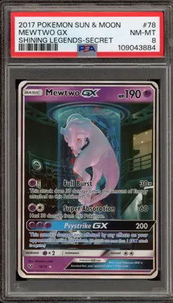 Pokemon Mewtwo GX Shining Legends Secret Rare #78 PSA 8 - Image 1