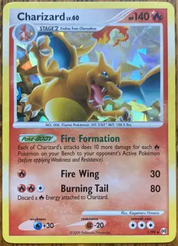 Pokemon TCG Charizard LV.60 Platinum Arceus Holo Rare Card 1/99 LP - Image 1