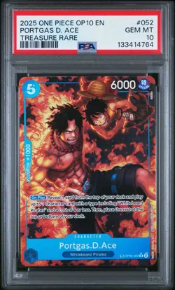 2025 ONE PIECE OP08-052 ROYAL BLOOD PORTGAS D ACE TREASURE RARE PSA 10 GEM MINT - Image 1