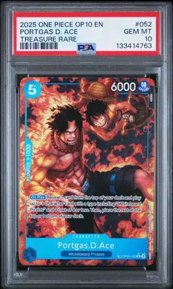 2025 ONE PIECE OP08-052 ROYAL BLOOD PORTGAS D ACE TREASURE RARE PSA 10 GEM MINT - Image 1