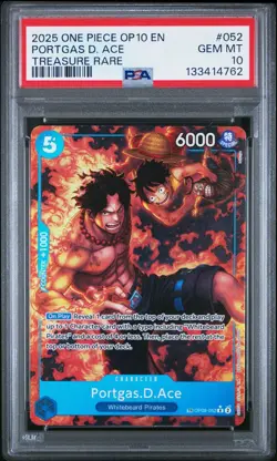 2025 ONE PIECE OP08-052 ROYAL BLOOD PORTGAS D ACE TREASURE RARE PSA 10 GEM MINT - Image 1