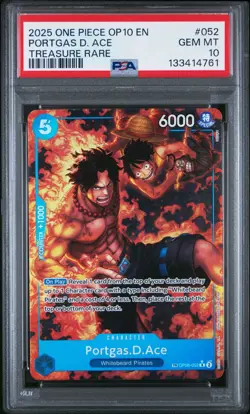 2025 ONE PIECE OP08-052 ROYAL BLOOD PORTGAS D ACE TREASURE RARE PSA 10 GEM MINT - Image 1