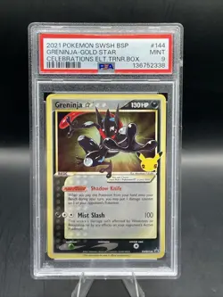Pokemon Greninja TCG Gold Star Holo Card SWSH144 PSA 9 Celebrations Promo - Image 1