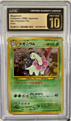 CGC 10 PRISTINE Meganium 1999 Japanese Pokemon Neo Premium File Promo Holo #154 - Image 1