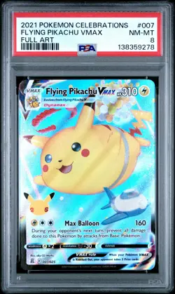 2021 POKEMON CELEBRATIONS #007 FULL ART/FLYING PIKACHU VMAX PSA 8 - Image 1