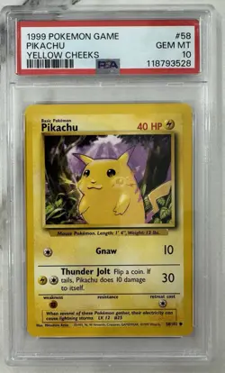 1999 TCG Pokemon #58 Pikachu Yellow Cheeks PSA 10 Card GEM MINT! NEW CERT *RARE - Image 1