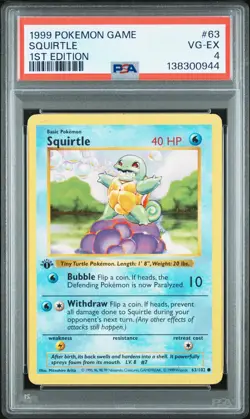 1999 POKEMON BASE SET 1ST EDITION #63 SQUIRTLE PSA 4 - Image 1