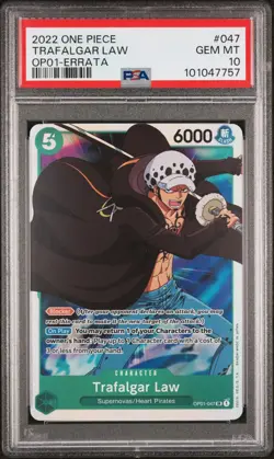 2022 One Piece Romance Dawn OP01-047 Trafalgar Law Pre Errata PSA 10 Gem Mint - Image 1