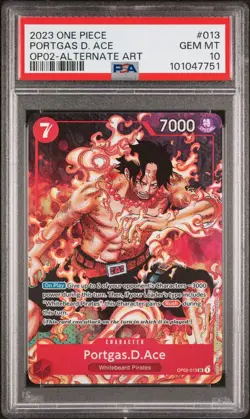 One Piece Portgas D Ace Alternate Art Paramount War English OP02-013 PSA 10 - Image 1