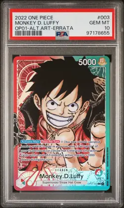 2022 One Piece Monkey D Luffy Leader OP01 Alt Art Errata English OP01-003 PSA 10 - Image 1