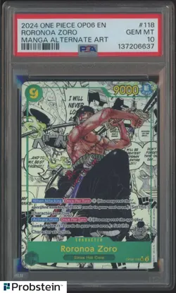 2024 One Piece OP06 EN Manga Alternate Art #118 Roronoa Zoro PSA 10 GEM MINT - Image 1