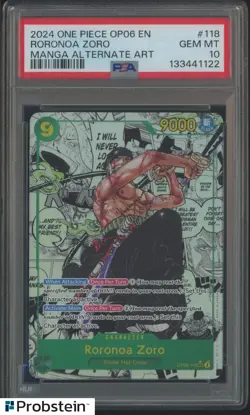 2024 One Piece OP06 EN Manga Alternate Art #118 Roronoa Zoro PSA 10 GEM MINT - Image 1