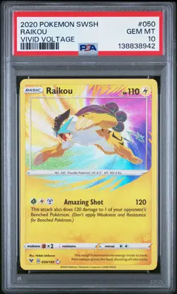 2020 POKEMON SWORD & SHIELD VIVID VOLTAGE #050 RAIKOU PSA 10 - Image 1