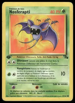 Pokemon Fossil Nosferapti FRENCH 1st Edition #57/62 MP - Exact Card - Image 1