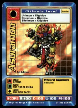Asuramon Bo-24 1st Edition Digimon Card Game Bandai 1999 LP - Image 1