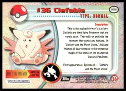 Topps Pokemon Clefable #36 1999 TV Animation Edition Non Holo Black Logo NM - Image 2
