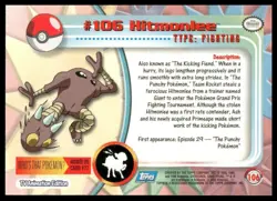 Topps Pokemon Hitmonlee #106 TV Animation Edition Non Holo Blue Logo 2000 NM - Image 2