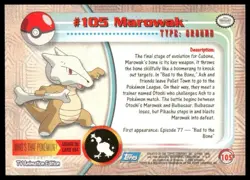 Topps Pokemon Marowak #105 TV Animation Edition Non Holo Blue Logo 2000 NM - Image 2