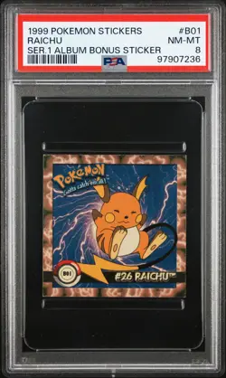 Pokemon Raichu 1999 Stickers Series 1 Album Bonus Sticker #B01 PSA 8 - Image 1