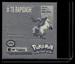 Nintendo Pokemon Artbox Series 1 Sticker Rapidash #78 1999 - Image 2