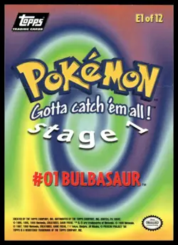 Topps Pokemon Bulbasaur #E1 of 12 1999 Movie Edition Black Logo MP - Image 2
