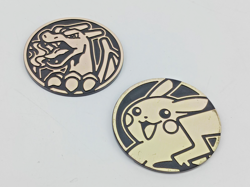Lot of 2 Pokemon Collectors Jumbo 2” Coin Reflective Gold Pikachu Charizard - Image 1