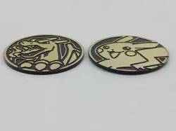Lot of 2 Pokemon Collectors Jumbo 2” Coin Reflective Gold Pikachu Charizard - Image 2