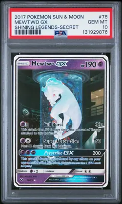 2017 POKEMON SUN & MOON SHINING LEGENDS SECRET #78 MEWTWO GX PSA 10 - Image 1