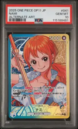 2025 ONE PIECE JAPANESE OP11-A FIST OF DIVINE SPEED 041 NAMI ALT ART PSA 10 - Image 1