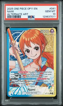 2025 ONE PIECE OP11-A FIST OF DIVINE SPEED ALT ART LEADER #041 NAMI PSA 10 - Image 1