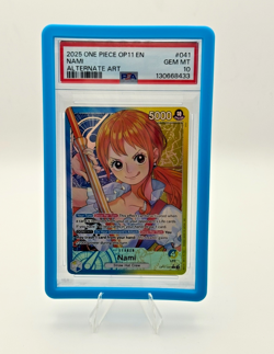 2025 ONE PIECE OP11-A FIST OF DIVINE SPEED ALT ART LEADER #041 NAMI PSA 10 - Image 1