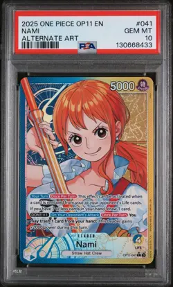 2025 ONE PIECE OP11-A FIST OF DIVINE SPEED ALT ART LEADER #041 NAMI PSA 10 - Image 3