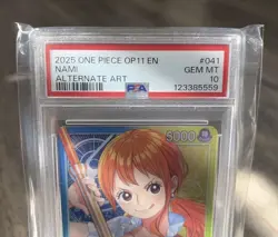 2025 ONE PIECE OP11-A FIST OF DIVINE SPEED ALT ART LEADER #041 NAMI PSA 10 - Image 2