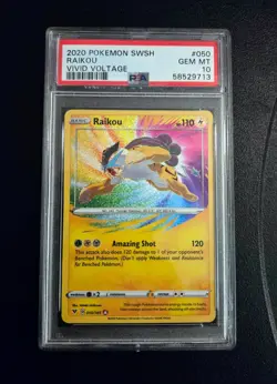 2020 POKEMON SWORD & SHIELD VIVID VOLTAGE #050 RAIKOU PSA 10 - Image 1