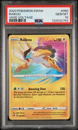 2020 POKEMON SWORD & SHIELD VIVID VOLTAGE #050 RAIKOU PSA 10 - Image 1