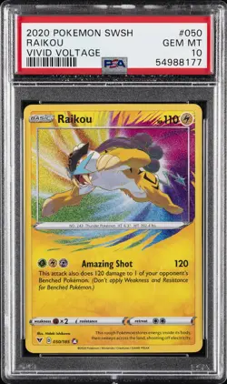 2020 POKEMON SWORD & SHIELD VIVID VOLTAGE #050 RAIKOU PSA 10 - Image 1