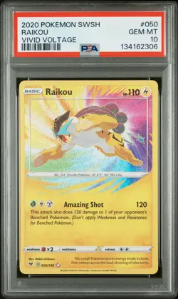 2020 POKEMON SWORD & SHIELD VIVID VOLTAGE #050 RAIKOU PSA 10 - Image 1