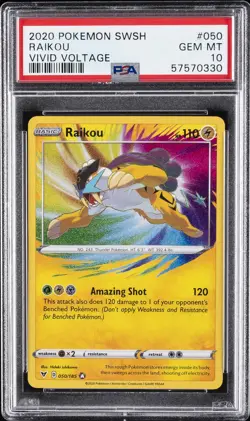 2020 POKEMON SWORD & SHIELD VIVID VOLTAGE #050 RAIKOU PSA 10 - Image 1