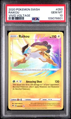 2020 POKEMON SWORD & SHIELD VIVID VOLTAGE #050 RAIKOU PSA 10 - Image 1