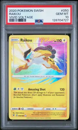 2020 POKEMON SWORD & SHIELD VIVID VOLTAGE #050 RAIKOU PSA 10 - Image 1