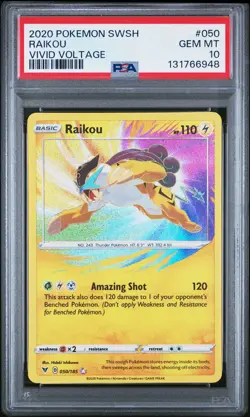 2020 POKEMON SWORD & SHIELD VIVID VOLTAGE #050 RAIKOU PSA 10 - Image 1
