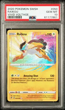 2020 POKEMON SWORD & SHIELD VIVID VOLTAGE #050 RAIKOU PSA 10 - Image 1