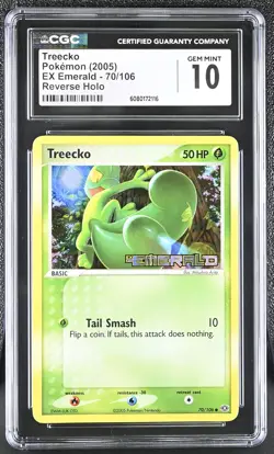 CGC 10 GEM MINT Treecko 2005 EX Emerald 70/106 Reverse Holo Stamped Pokemon Card - Image 1