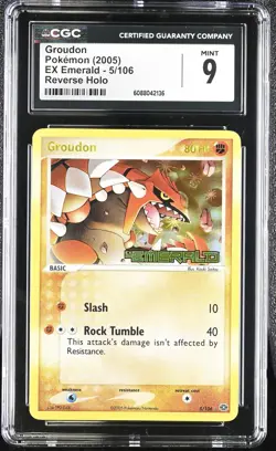 CGC 9 MINT Groudon 2005 EX Emerald 5/106 Reverse Holo STAMPED Pokemon Card - Image 1
